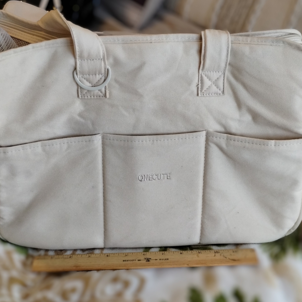 Cream Shoulder Bag with Front Pockets